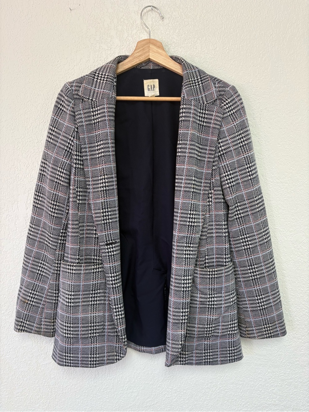 GAP Women's Black Gray Plaid Blazer with Red Accent